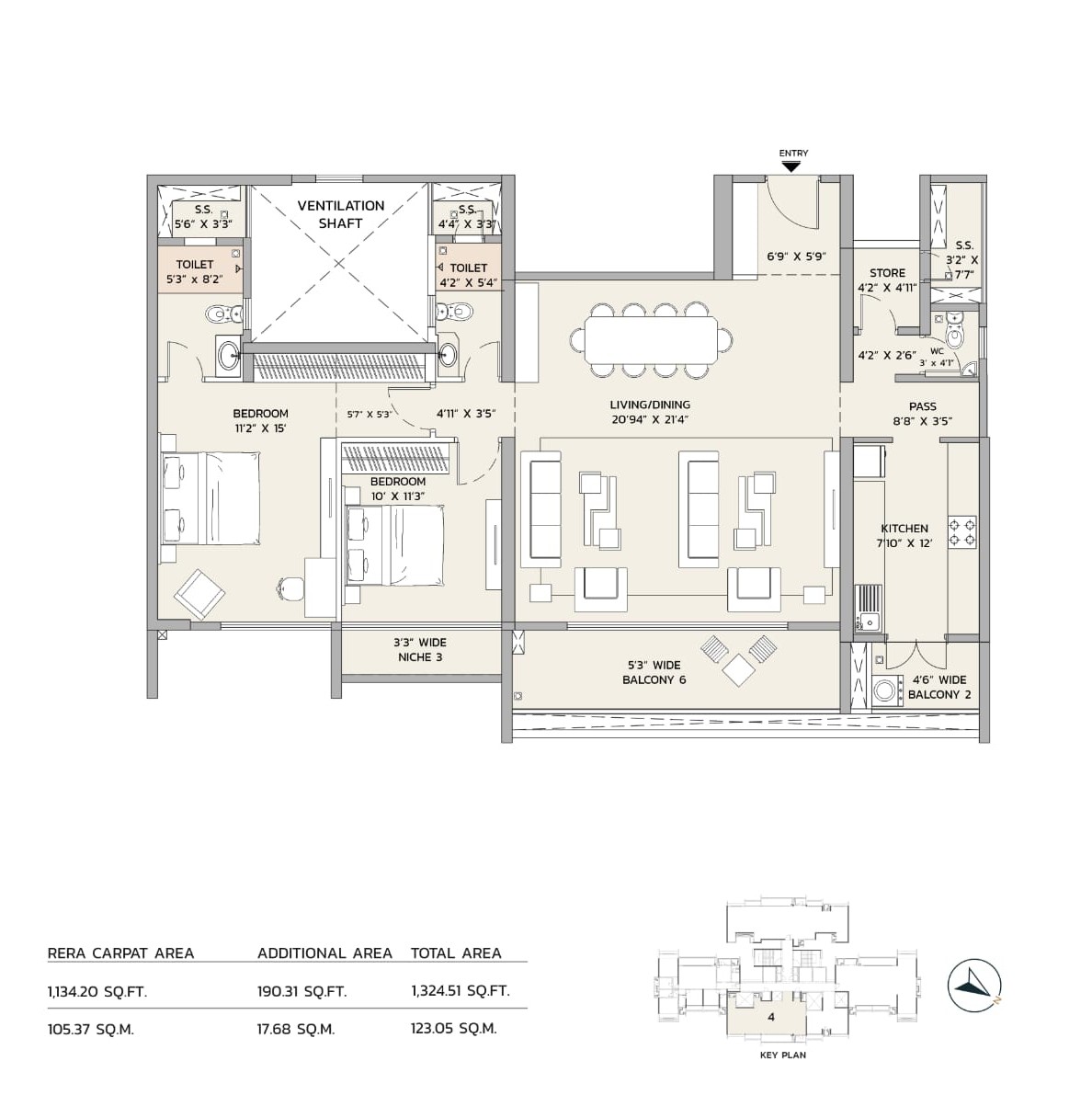 2 BHK Floor Plan